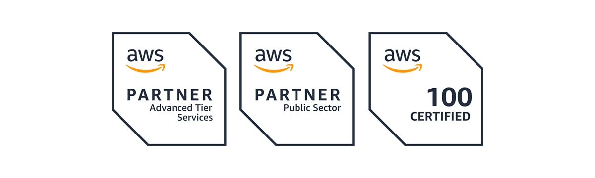 This image features 3 AWS Partner badges for Futurice under the categories: Advanced Tier Services, Public Sector and 100 Certified.