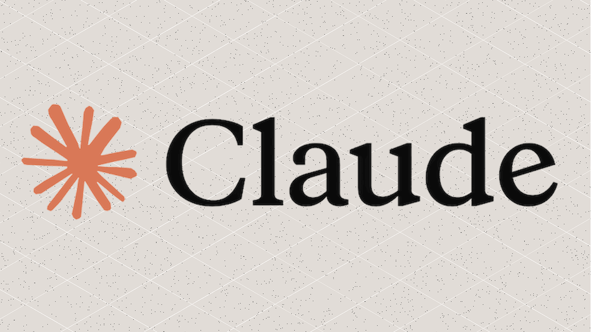 Claude AI logo featuring an orange starburst icon beside the word "Claude" in black serif font on a light beige background.